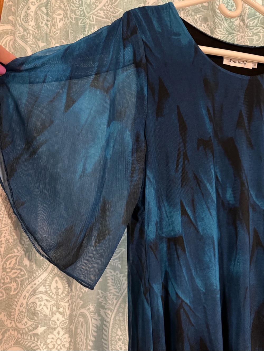 Teal Blue & Black Layered Chiffon Tunic - Picture 2 of 4